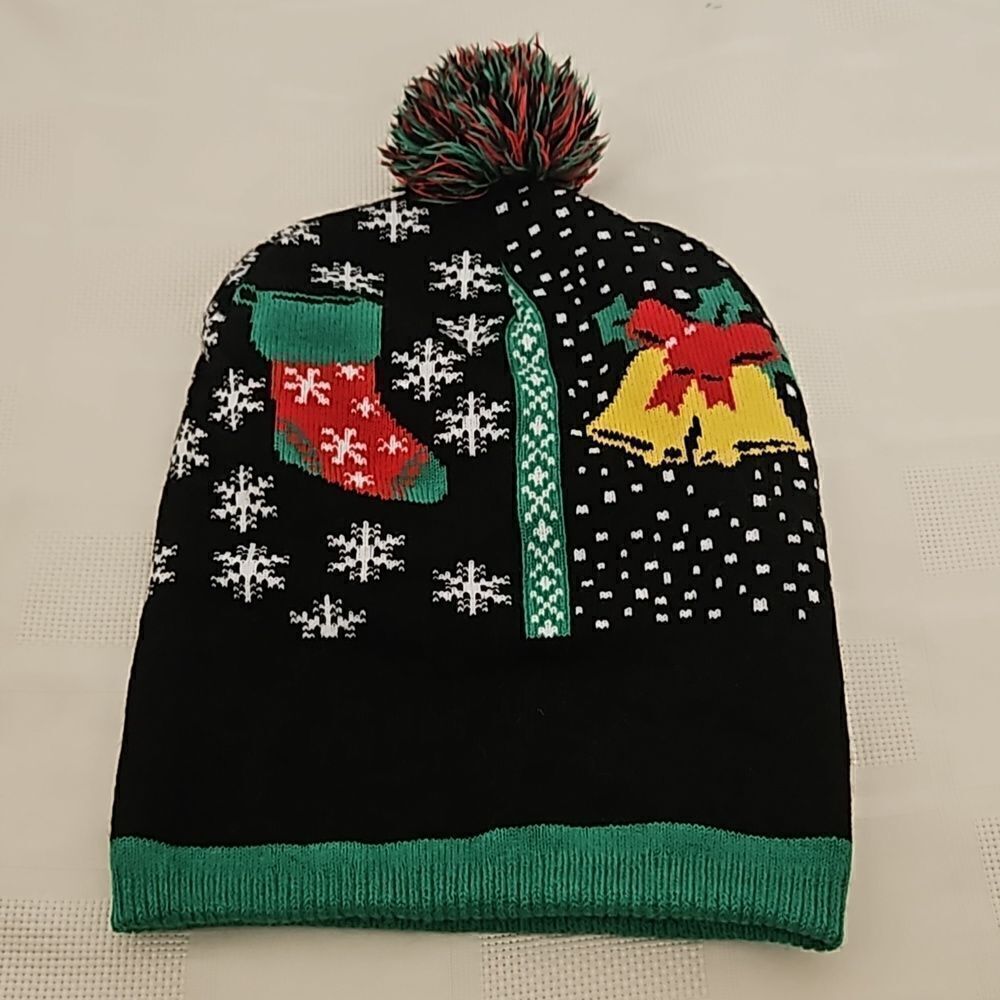Christmas Ugly Hat With Pom Pom Unisex One Size Green & Black